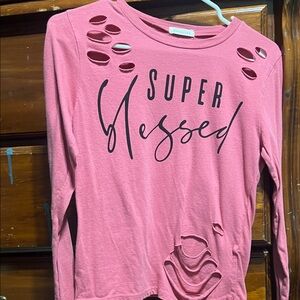 Occasion Distressed Pink Long Sleeve Tee